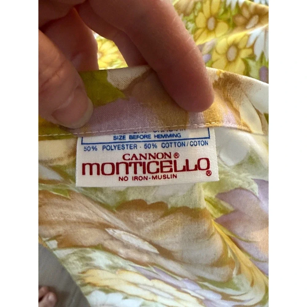 Vintage Cannon Monticello Floral Daisy Flat Sheet Yellow Gold Brown‎ 70s Muslin
